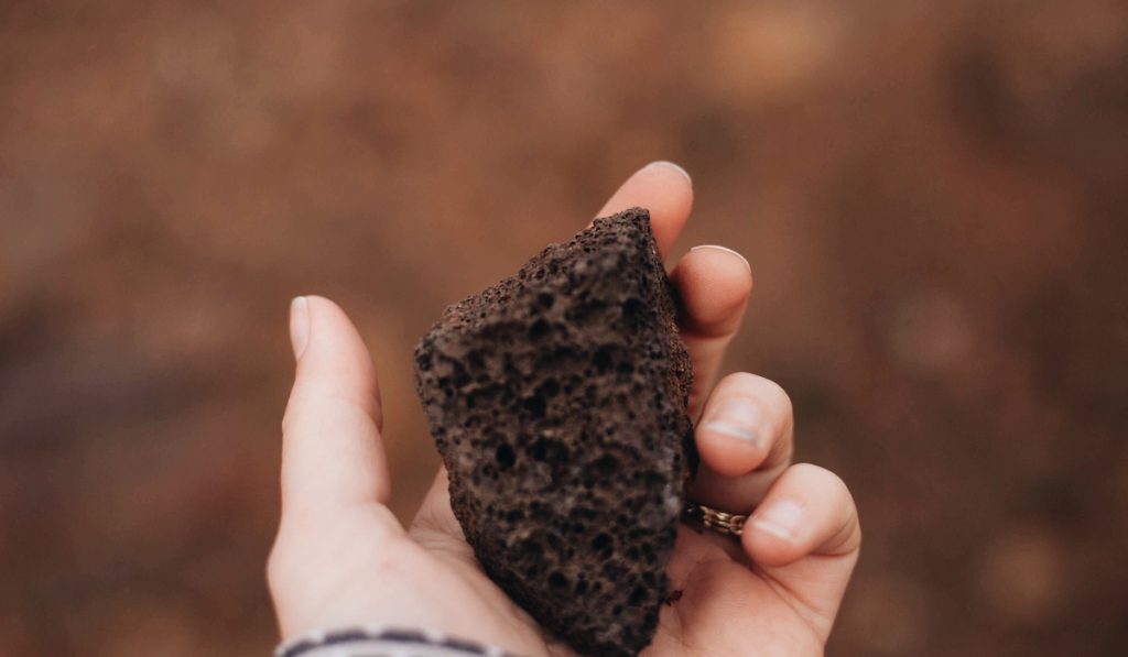 holding a lava rock